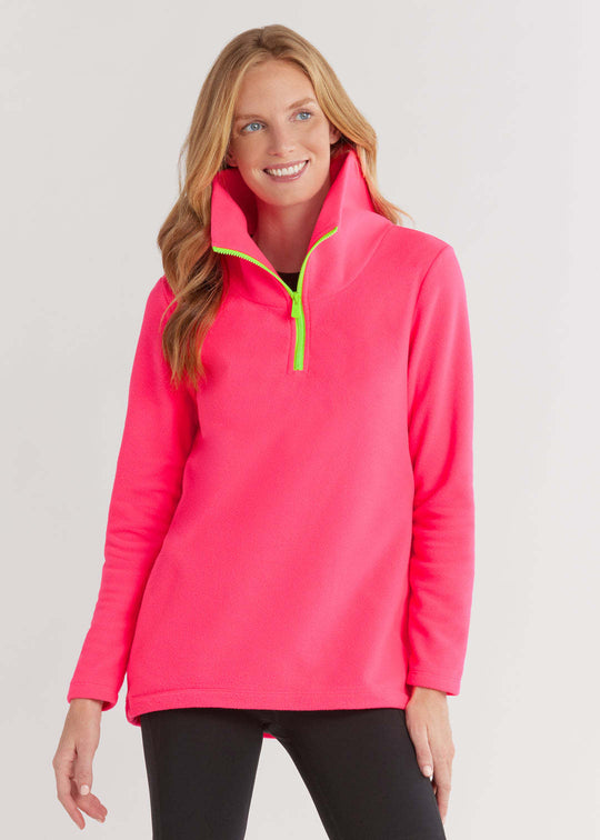 Damen Fleece-Pullover mit Stehkragen und sportlichem Reißverschluss R&B