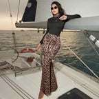 Damen Maxikleid mit trendigem Leopardenmuster und schickem Schal R&B