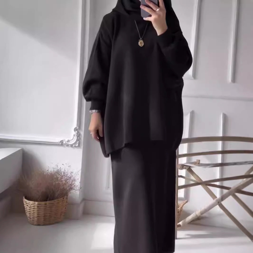 Damen Lässiges Zweiteiler-Kleidungsset mit weitem Schnitt und eleganten Puffärmeln R&B