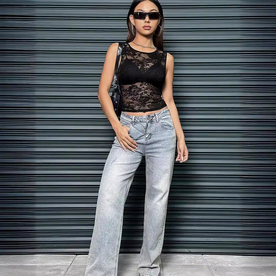 Damen Figurbetontes Spitzenoberteil mit floralem Design R&B