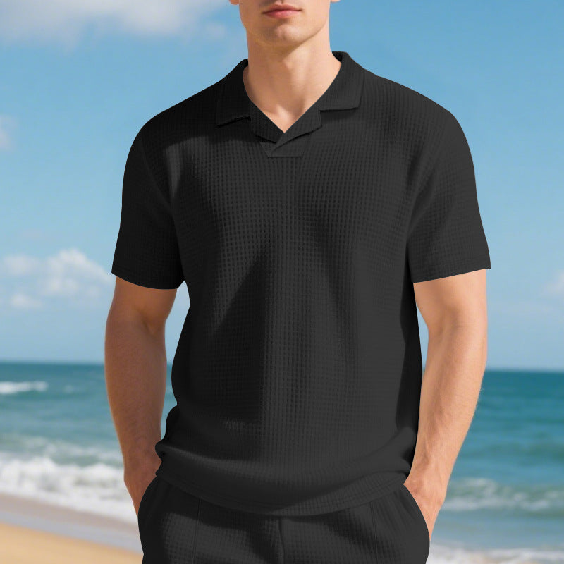 Herren Kurzarm Poloshirt mit strukturiertem Design und modernem Stehkragen R&B