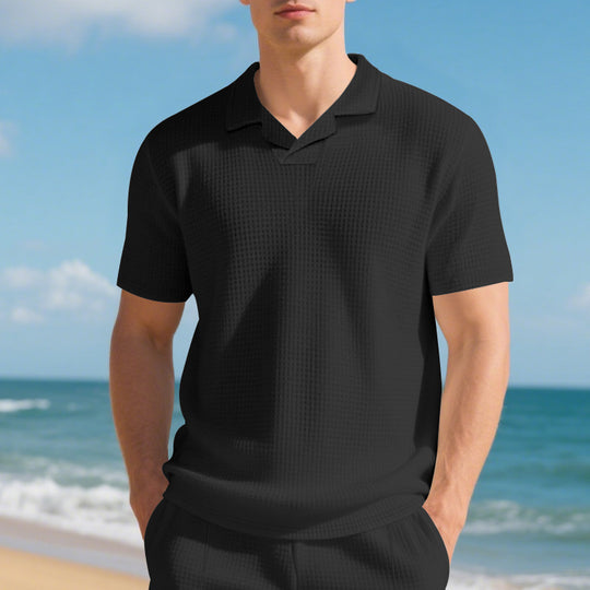 Herren Kurzarm Poloshirt mit strukturiertem Design und modernem Stehkragen R&B