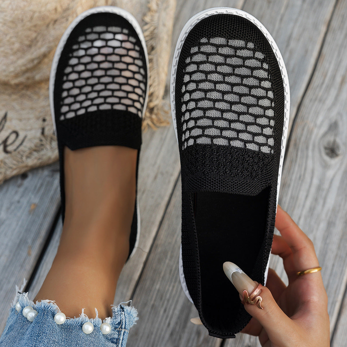 Damen Komfortable Slip-On Sneakers mit atmungsaktivem Netzdesign R&B