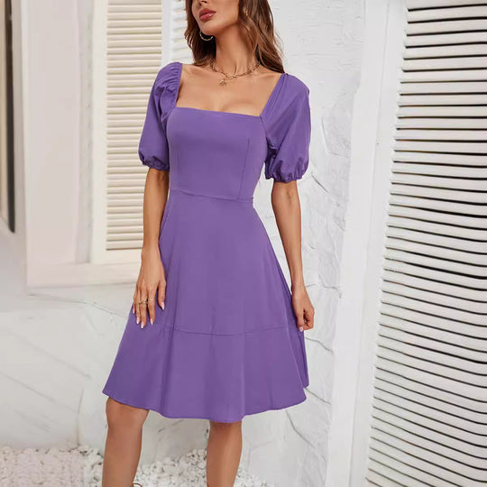 Damen Elegantes Off-Shoulder Kleid mit voluminösen Puffärmeln und asymmetrischem Schnitt R&B