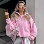 Damen Kuscheliger Fleece-Pullover mit kurzem Reißverschluss R&B