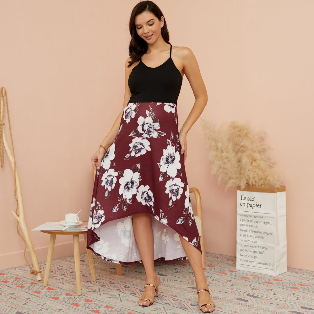 Damen Maxi-Kleid mit asymmetrischem Saum und floralem Muster R&B