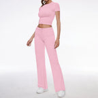 Damen Sportliches Set aus cropped Oberteil und weit geschnittenen Pants R&B