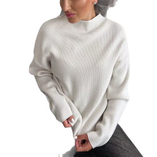 Damen Modernes Strickoberteil mit hochgeschlossenem Kragen und feinem Rippenmuster R&B