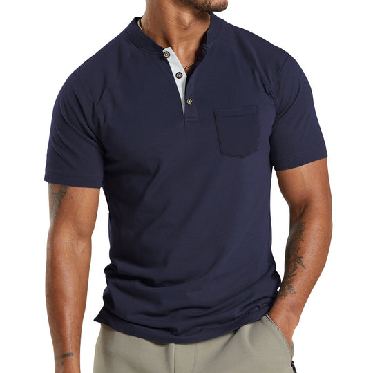 Herren Kurzarm-Henley-T-Shirt mit praktischer Brusttasche und modernem Kragen R&B