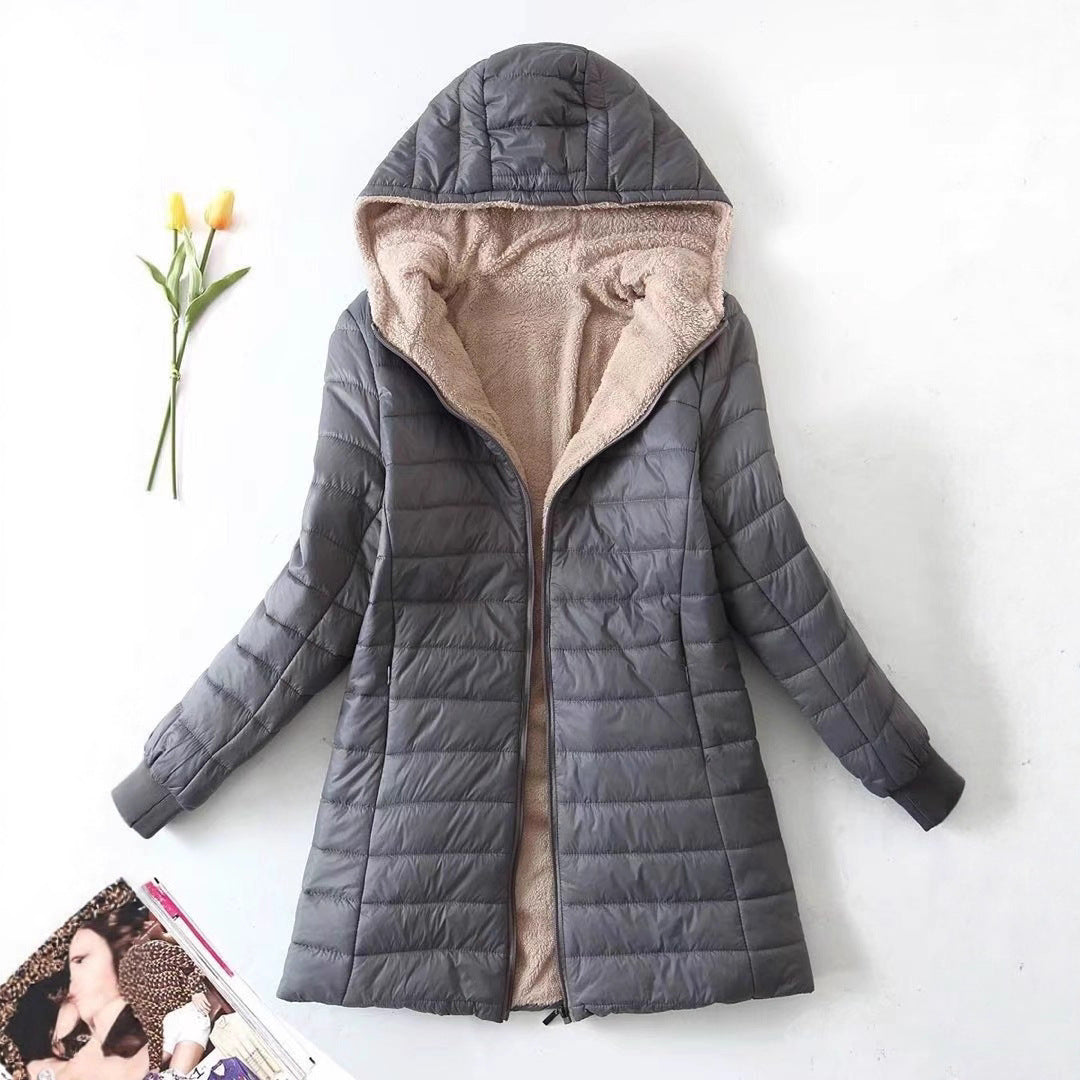 Damen gesteppte Winterjacke mit Kapuze und kuscheligem Innenfutter R&B