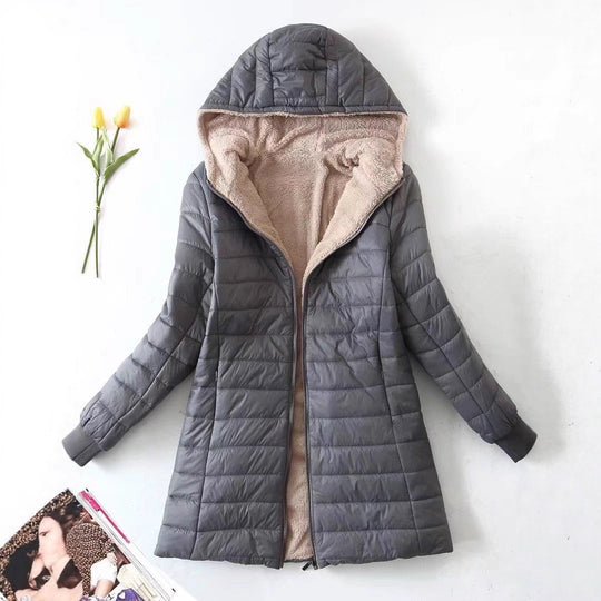 Damen gesteppte Winterjacke mit Kapuze und kuscheligem Innenfutter R&B