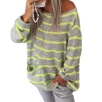 Damen lässiger Strickpullover mit elegantem Streifenmuster und praktischer Brusttasche R&B