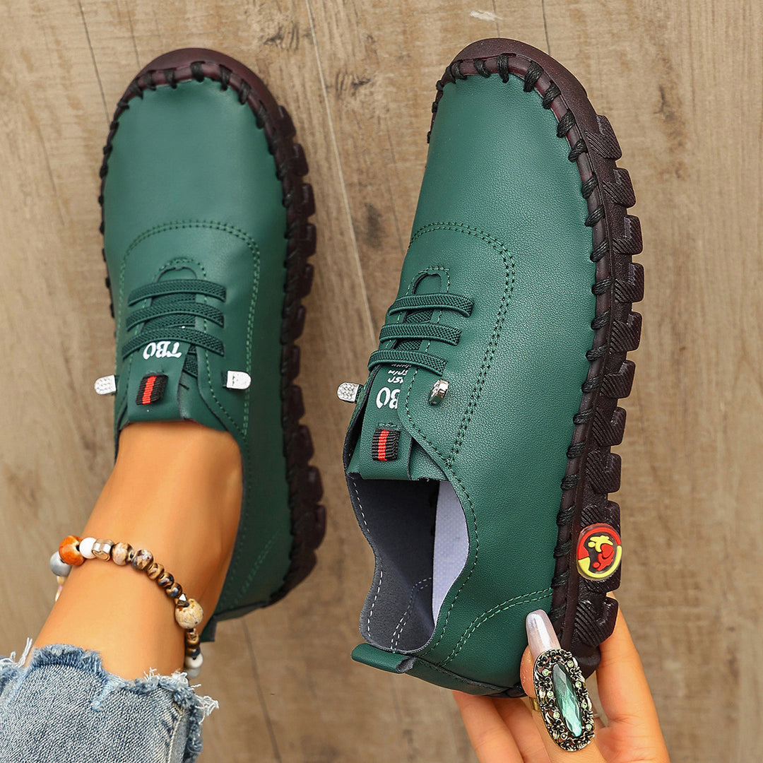 Damen Freizeit-Leder-Sneaker mit elastischen Schnürsenkeln und rutschfester Sohle R&B