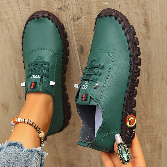 Damen Freizeit-Leder-Sneaker mit elastischen Schnürsenkeln und rutschfester Sohle R&B