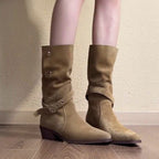 Damen Stiefeletten mit modischem Faltenwurf und eleganter Schnallenverzierung R&B