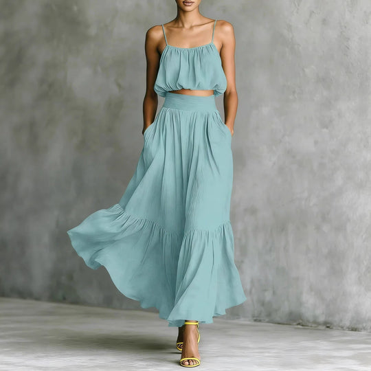 Damen Sommerliches Zweiteiler-Kleid mit fließendem Schnitt und praktischen Taschen R&B