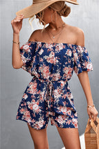 Damen Off-Shoulder Jumpsuit mit floralem Design und elastischem Taillenbund R&B