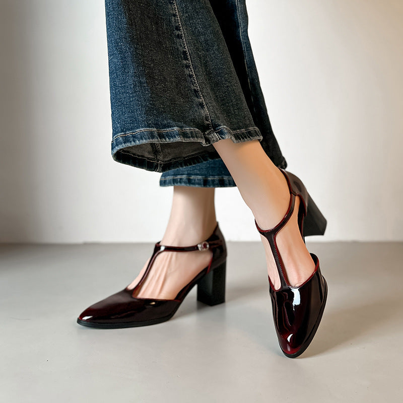 Damen Elegante T-Strap Pumps mit Blockabsatz R&B