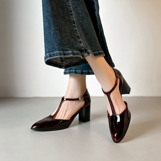 Damen Elegante T-Strap Pumps mit Blockabsatz R&B