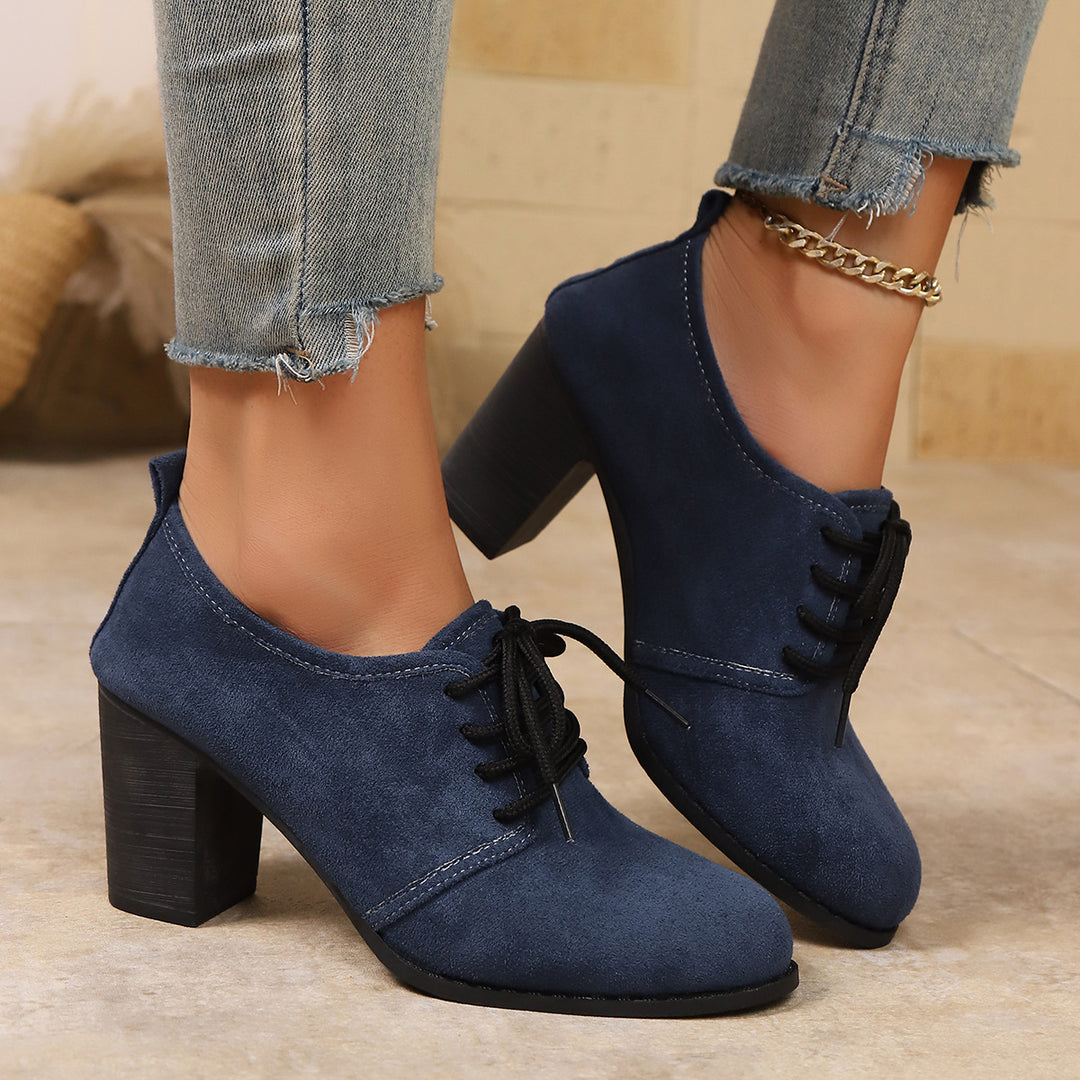 Damen elegante Plateau-Schnürschuhe mit modischem Blockabsatz und komfortablem Fußbett R&B