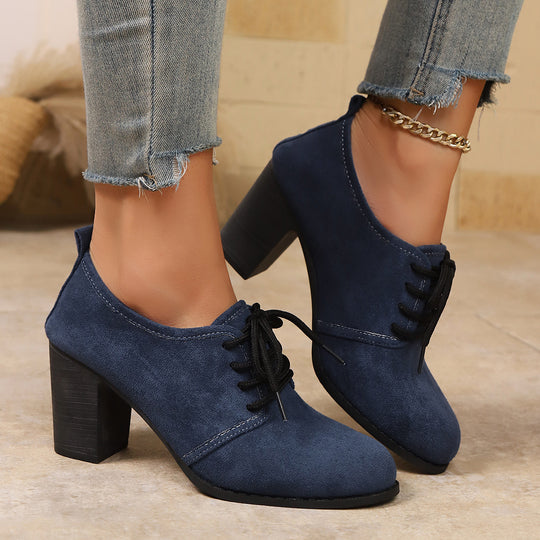 Damen elegante Plateau-Schnürschuhe mit modischem Blockabsatz und komfortablem Fußbett R&B