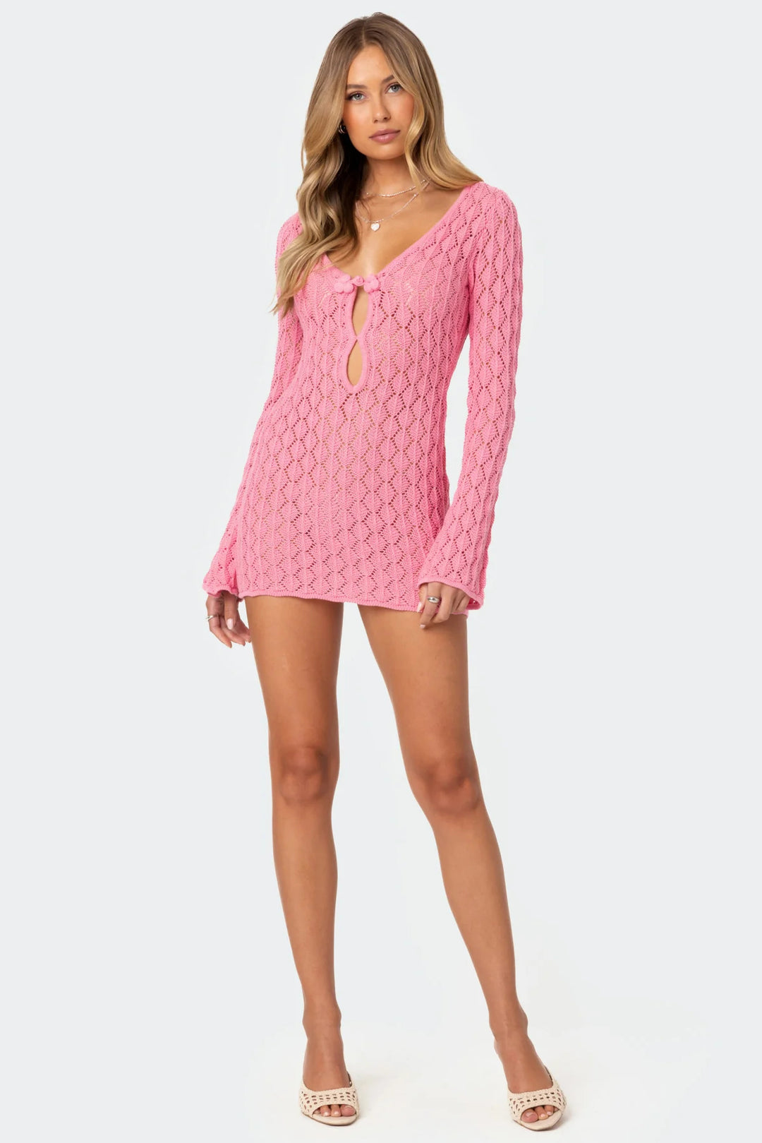 Damen Strickkleid mit raffinierten Ausschnitten und langen Ärmeln R&B