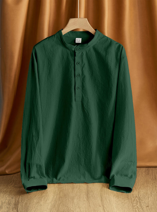 Herren nan Nehru-Kragen-Henley aus Baumwollstretch mit verdeckter Knopfleiste und schmaler Passform R&B