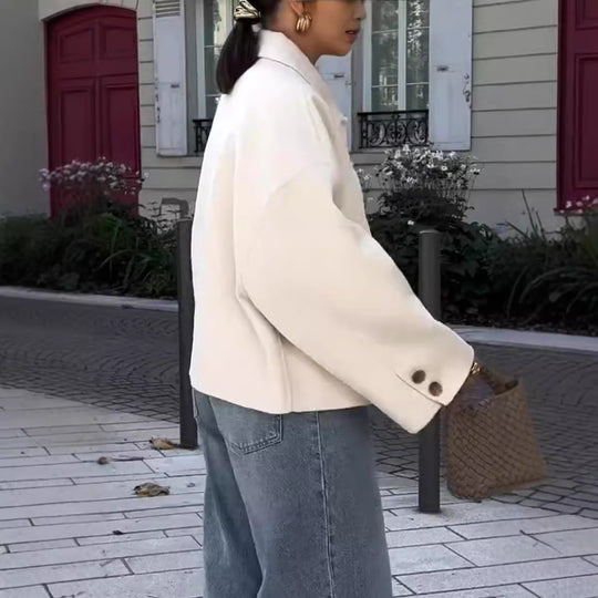Damen Modische Oversized-Wolljacke mit Knopfdetails und weitem Schnitt R&B