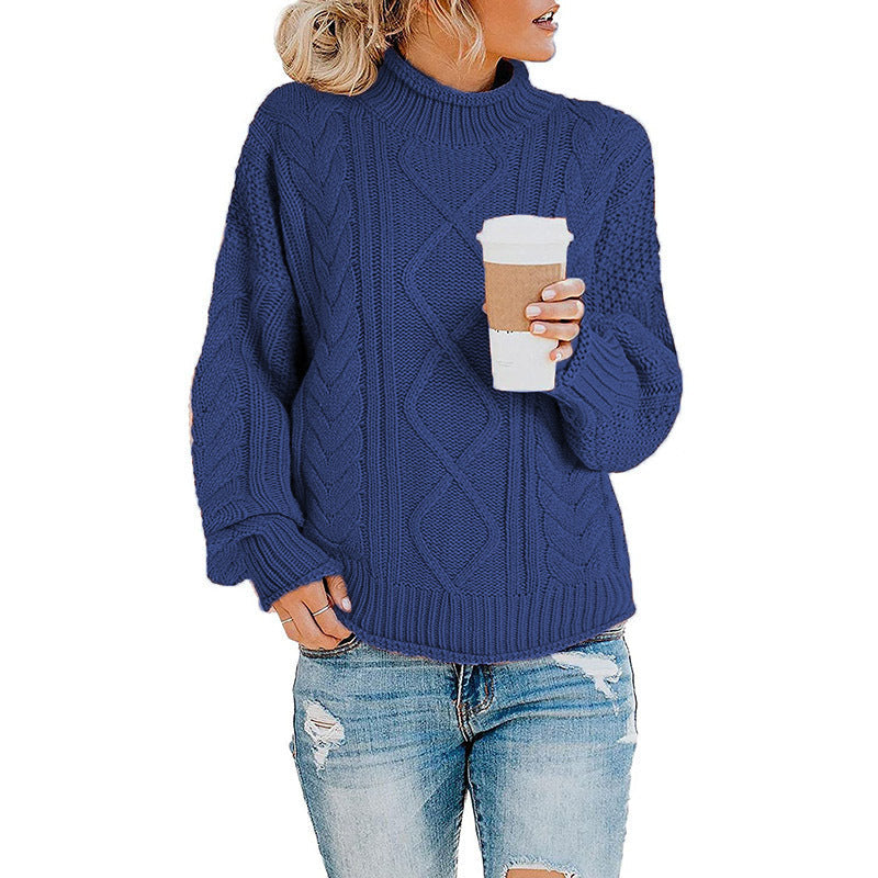 Damen Grobstrickpullover mit hohem Kragen und Bündchen R&B