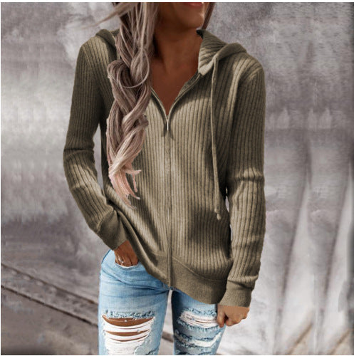 Damen Zip-Kapuzenpullover aus strukturierter Strickware R&B