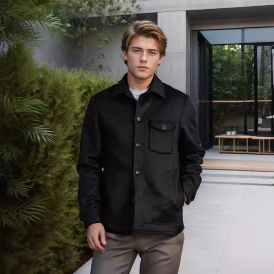 Herren elegante Bouclejacke mit praktischen Taschen R&B