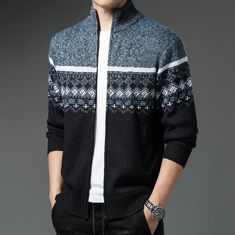 Herren Strickjacke mit hohem Kragen und attraktiven Mustern R&B