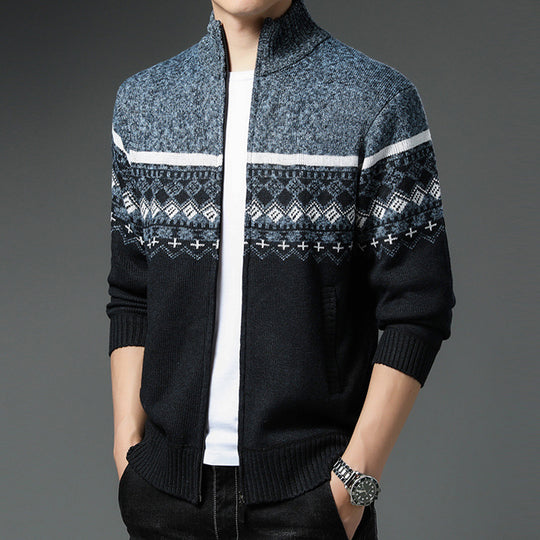 Herren Strickjacke mit hohem Kragen und attraktiven Mustern R&B