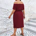 Damen Off-Shoulder Maxikleid mit eleganter Drapierung und seitlichem Schlitz R&B