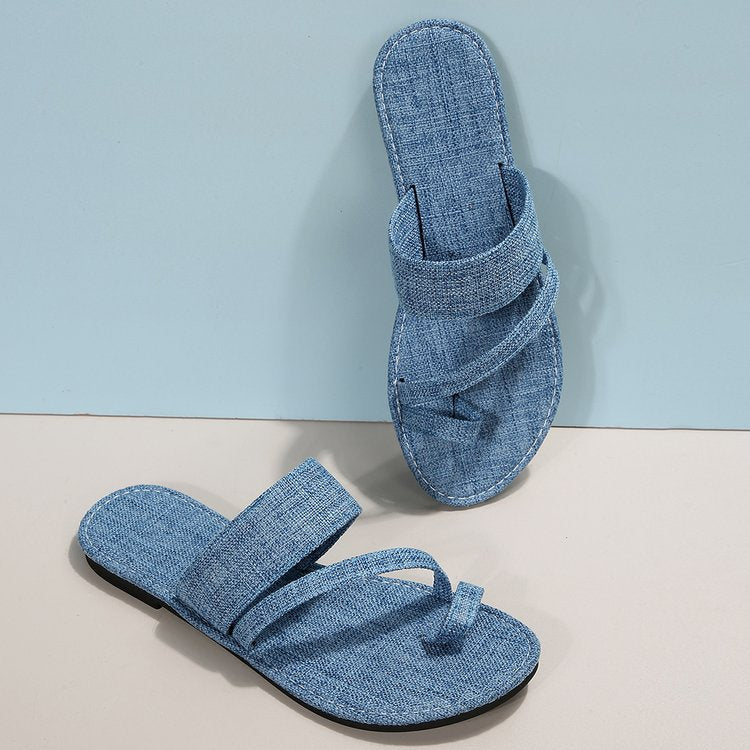 Damen lässige Slide-Pantoletten aus Denim R&B