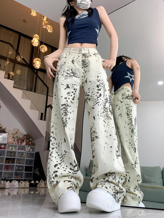 Damen weite Cargo-Jeans mit einzigartigem Muster und hoch tailliertem Schnitt R&B