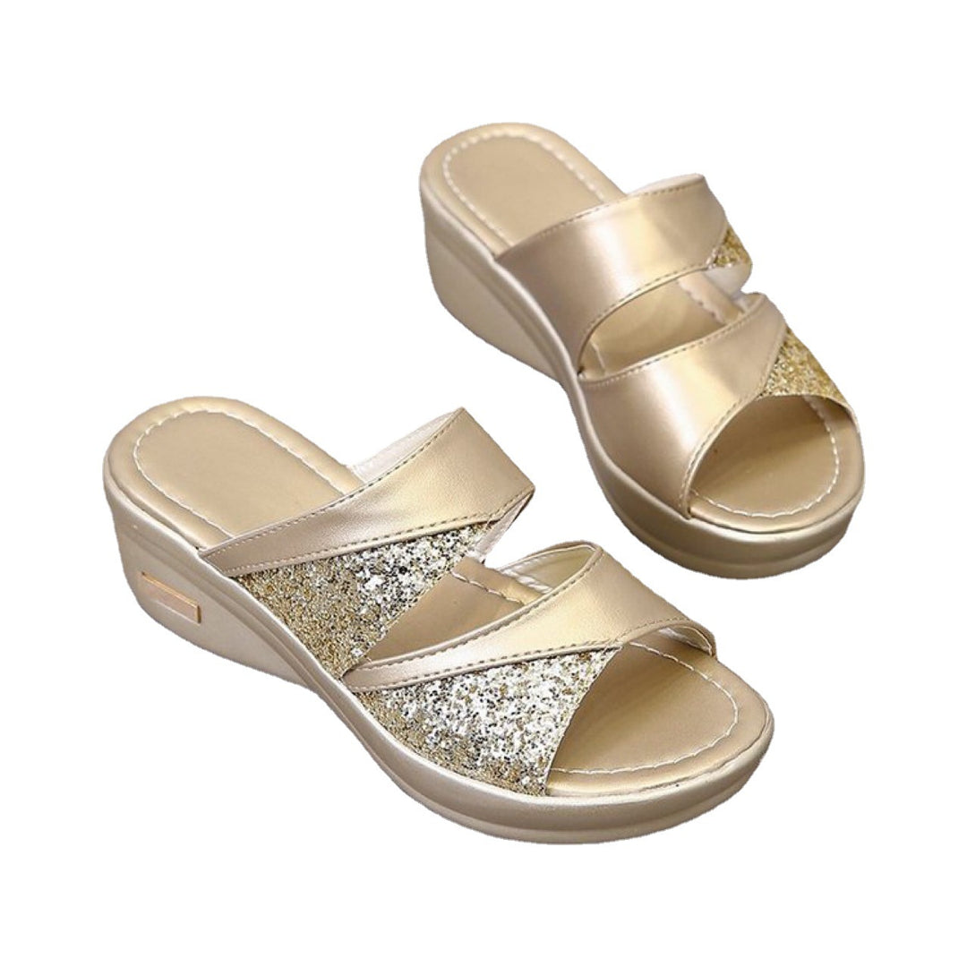 Damen glamouröse Wedge-Pantoletten mit Glitzerakzenten R&B