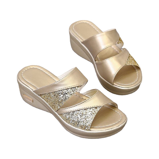 Damen glamouröse Wedge-Pantoletten mit Glitzerakzenten R&B