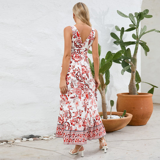 Damen Langes Maxikleid mit floralem Design und voluminösem Saum R&B