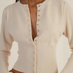 Damen Lässige Strickjacke mit Knopfdetails und voluminösen Ärmeln R&B