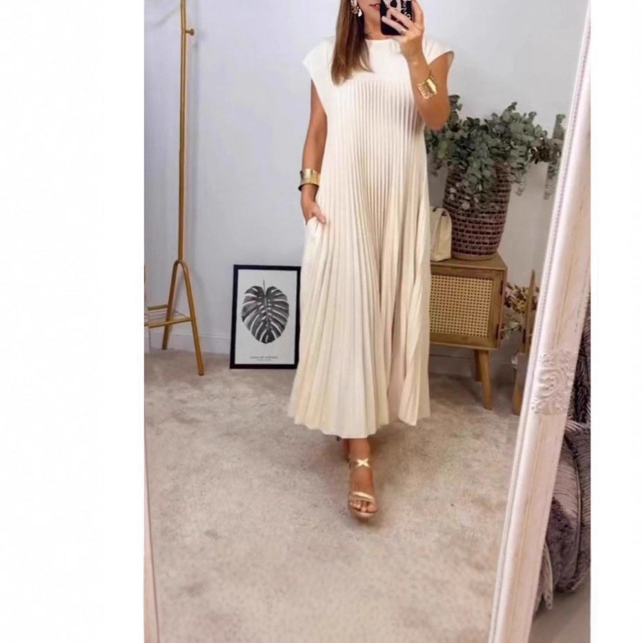 Damen Maxikleid mit plissierten Details und seitlichen Eingrifftaschen R&B