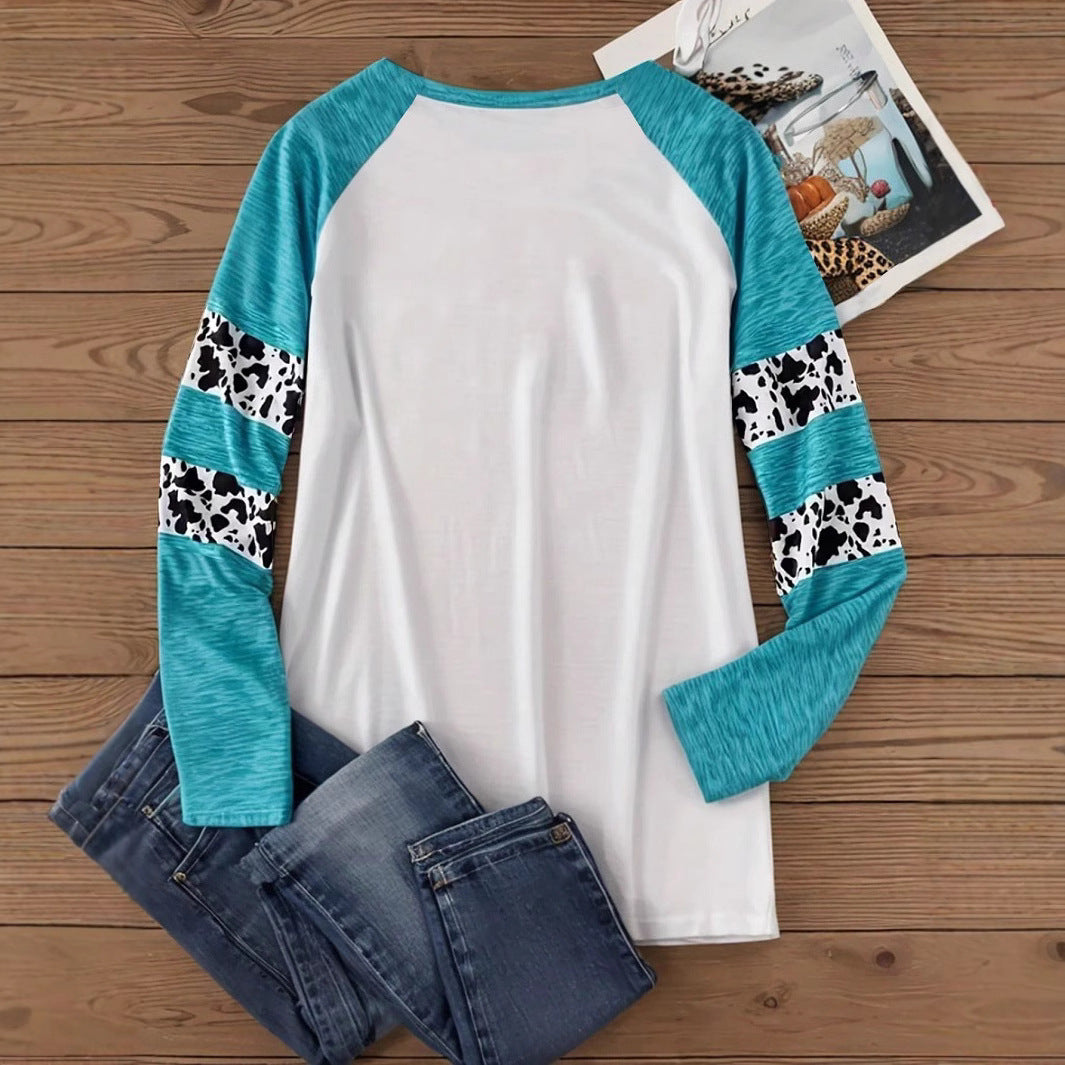 Damen Langarmshirt mit kreativem Kürbis-Design und kontrastierenden Ärmeln R&B