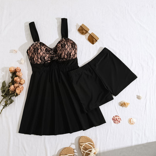 Damen Badekleid mit dekorativer Spitze und schmeichelndem Schnitt R&B
