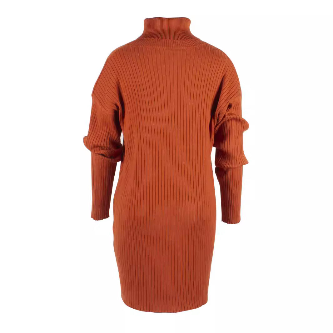 Damen Strickkleid mit hohem Kragen und Rippstruktur R&B