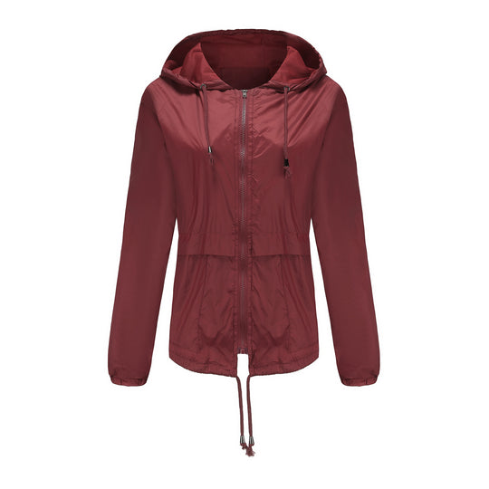 Damen sportliche Windbreaker-Jacke mit verstellbarer Kapuze und elastischen Bündchen R&B
