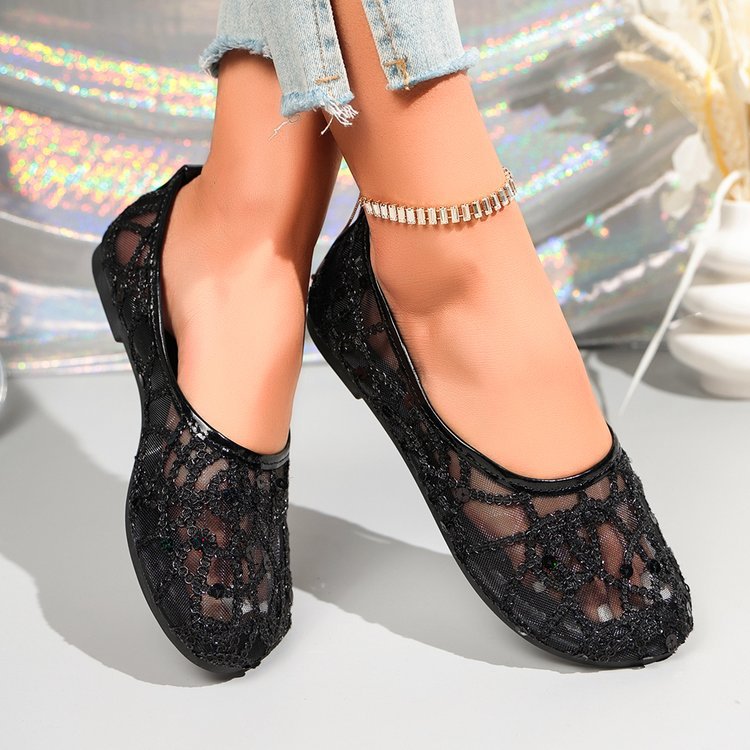 Damen Ballerinas mit funkelndem Strass und luftiger Netzstruktur R&B