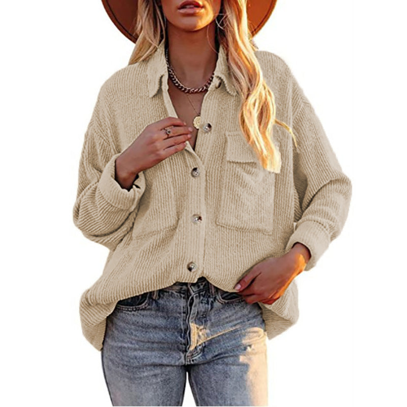 Damen Lässige Strickjacke mit Knopfleiste und Taschen R&B