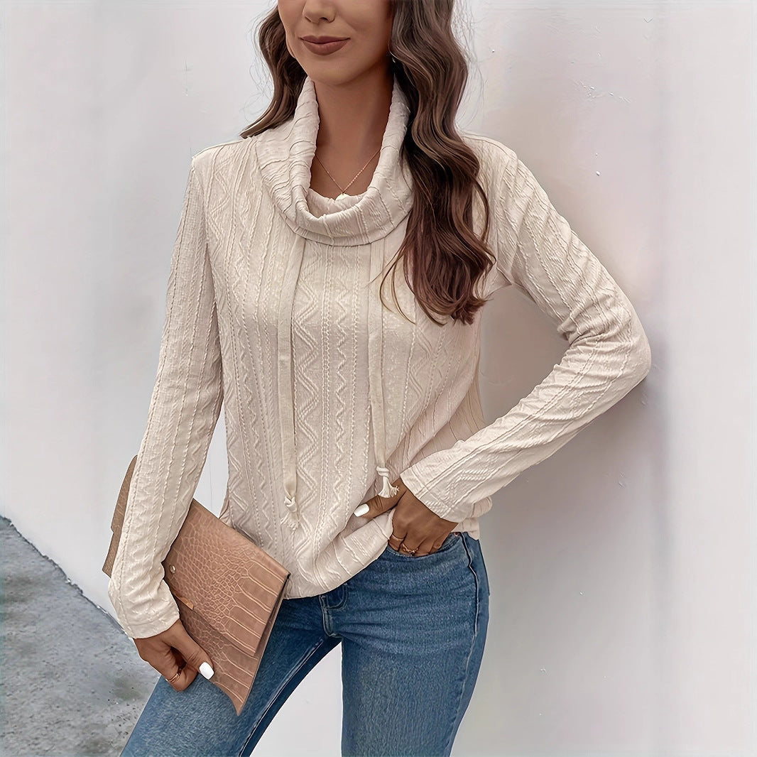 Damen Cowl-Neck Pullover mit strukturiertem Musterdetail und langem Arm R&B