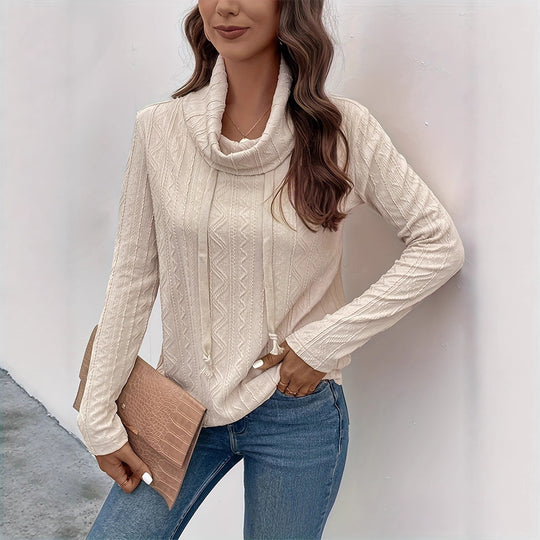 Damen Cowl-Neck Pullover mit strukturiertem Musterdetail und langem Arm R&B