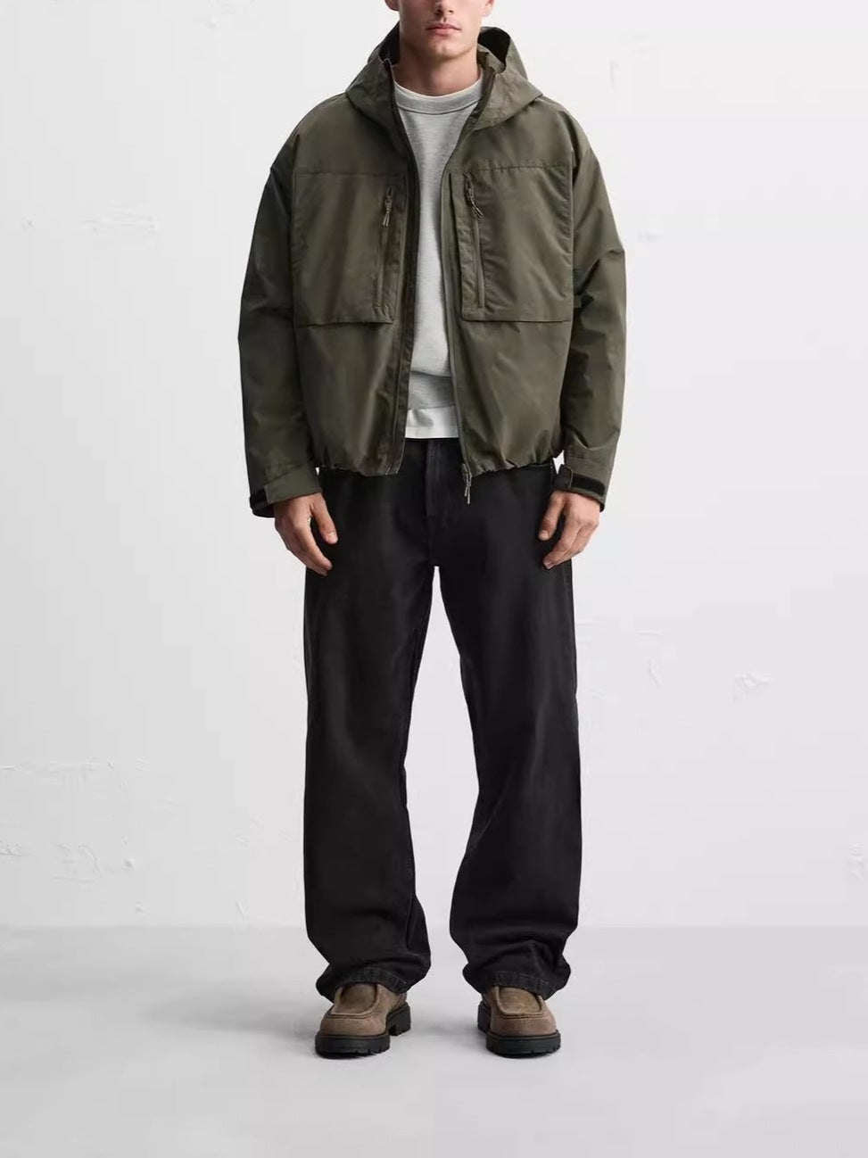 Herren lässige Utility-Jacke mit Windschutz und praktischem Reißverschluss Hedi-Mode
